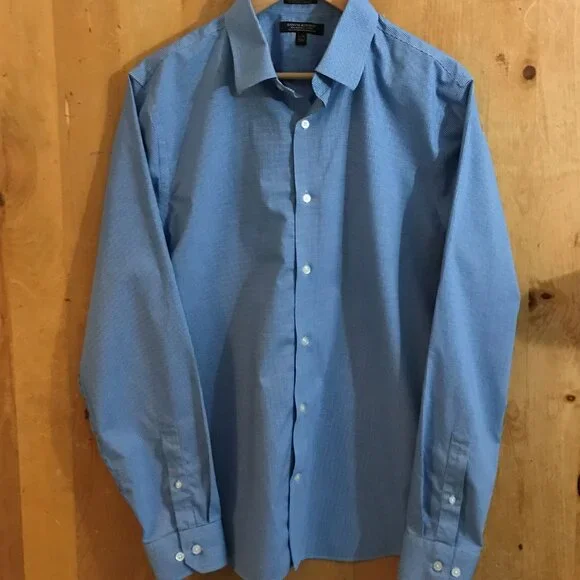 Banana Republic Untucked Slim Fit Cotton Dress Shirt Blue Men's Size L Non‑Iron - Picture 1 of 8
